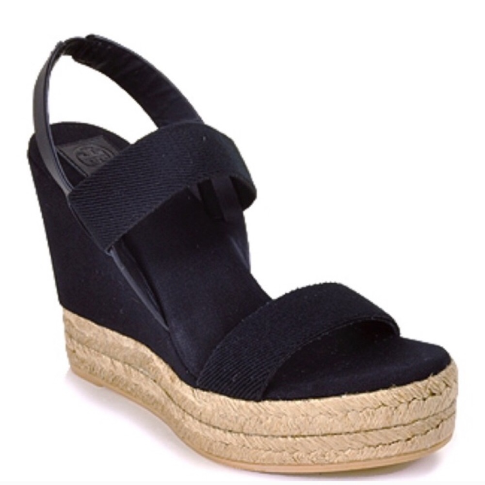 Tory Burch two strap canvas espadrilles. (Black)